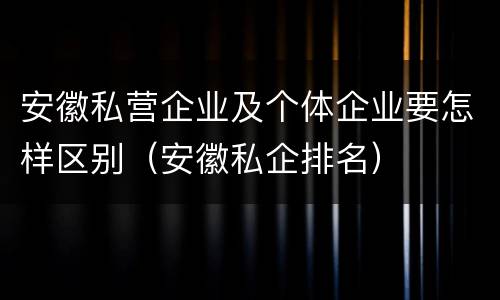 安徽私营企业及个体企业要怎样区别（安徽私企排名）