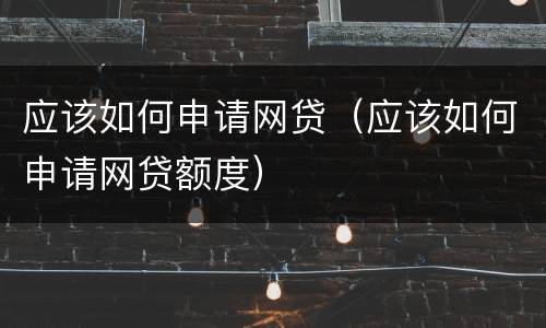 应该如何申请网贷（应该如何申请网贷额度）