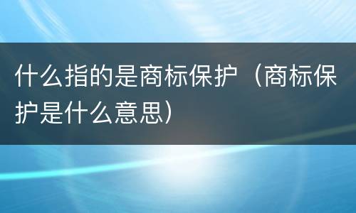 什么指的是商标保护（商标保护是什么意思）
