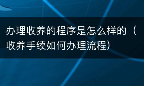 办理收养的程序是怎么样的（收养手续如何办理流程）