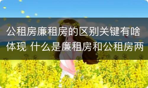 公租房廉租房的区别关键有啥体现 什么是廉租房和公租房两个有什么特点