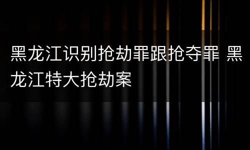 黑龙江识别抢劫罪跟抢夺罪 黑龙江特大抢劫案