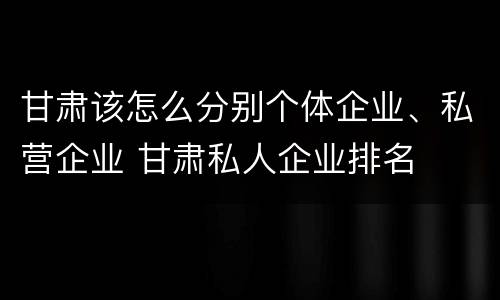 甘肃该怎么分别个体企业、私营企业 甘肃私人企业排名
