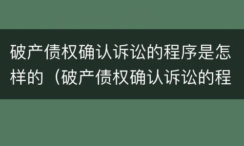 破产债权确认诉讼的程序是怎样的（破产债权确认诉讼的程序是怎样的呢）