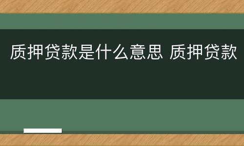 质押贷款是什么意思 质押贷款