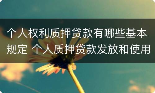 个人权利质押贷款有哪些基本规定 个人质押贷款发放和使用的原则