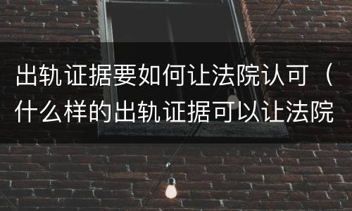 出轨证据要如何让法院认可（什么样的出轨证据可以让法院认可）
