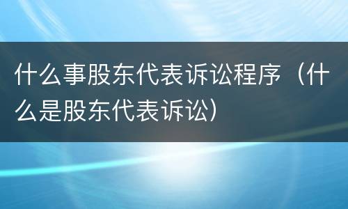 什么事股东代表诉讼程序（什么是股东代表诉讼）