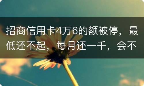 招商信用卡4万6的额被停，最低还不起，每月还一千，会不会被起诉