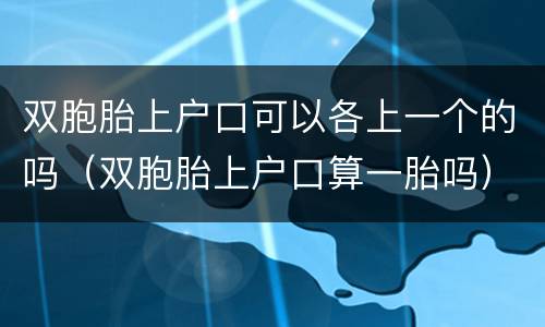 双胞胎上户口可以各上一个的吗（双胞胎上户口算一胎吗）