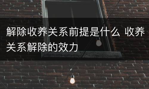 解除收养关系前提是什么 收养关系解除的效力