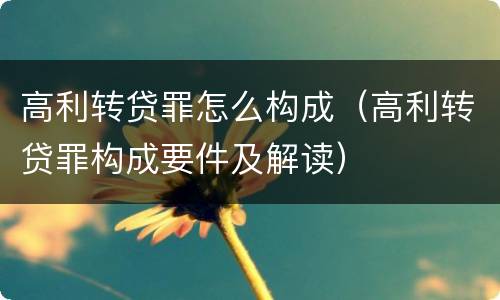 高利转贷罪怎么构成（高利转贷罪构成要件及解读）