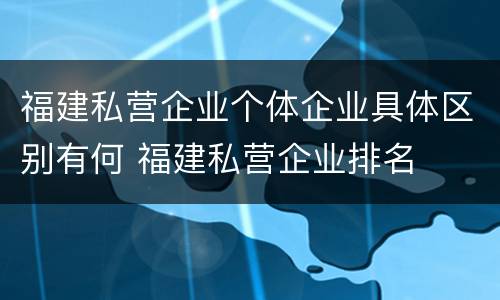 福建私营企业个体企业具体区别有何 福建私营企业排名