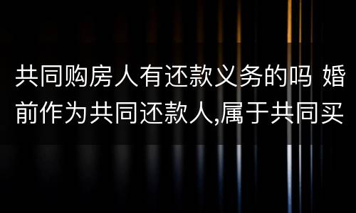 共同购房人有还款义务的吗 婚前作为共同还款人,属于共同买房吗