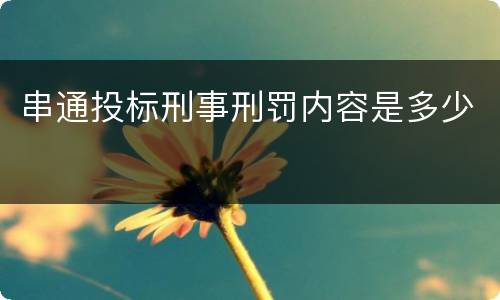 串通投标刑事刑罚内容是多少
