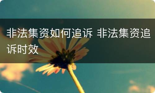 非法集资如何追诉 非法集资追诉时效