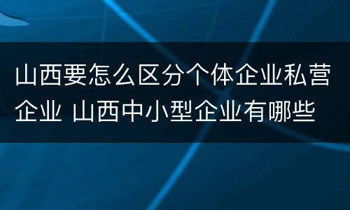 山西要怎么区分个体企业私营企业 山西中小型企业有哪些