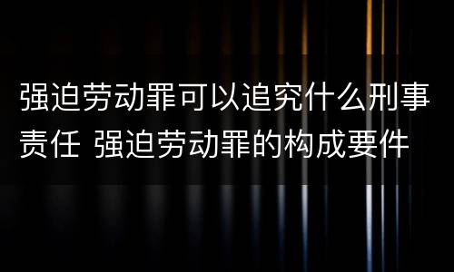 强迫劳动罪可以追究什么刑事责任 强迫劳动罪的构成要件
