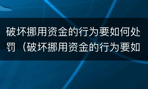 破坏挪用资金的行为要如何处罚（破坏挪用资金的行为要如何处罚他）
