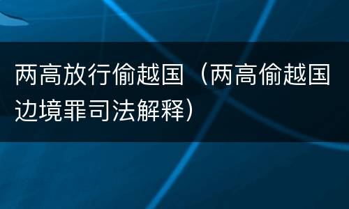 两高放行偷越国（两高偷越国边境罪司法解释）
