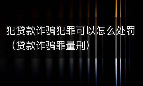 犯贷款诈骗犯罪可以怎么处罚（贷款诈骗罪量刑）