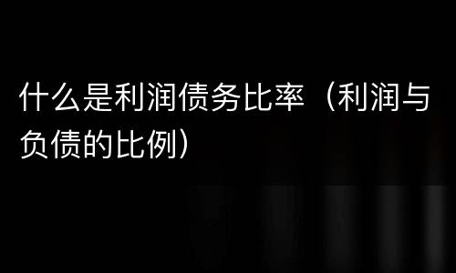 什么是利润债务比率（利润与负债的比例）