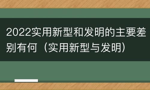 2022实用新型和发明的主要差别有何（实用新型与发明）