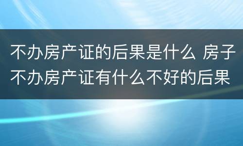 不办房产证的后果是什么 房子不办房产证有什么不好的后果?