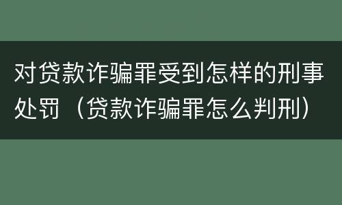 对贷款诈骗罪受到怎样的刑事处罚（贷款诈骗罪怎么判刑）