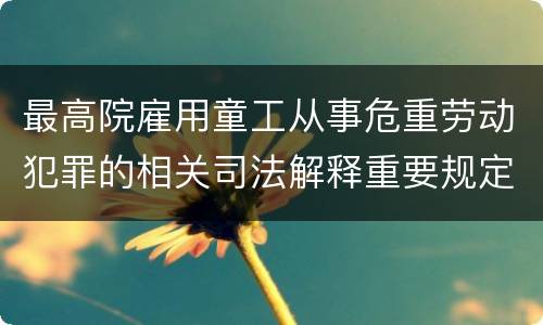 最高院雇用童工从事危重劳动犯罪的相关司法解释重要规定包括什么