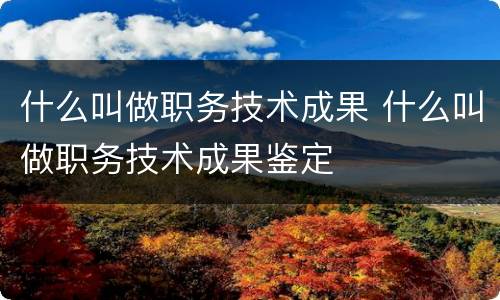 什么叫做职务技术成果 什么叫做职务技术成果鉴定