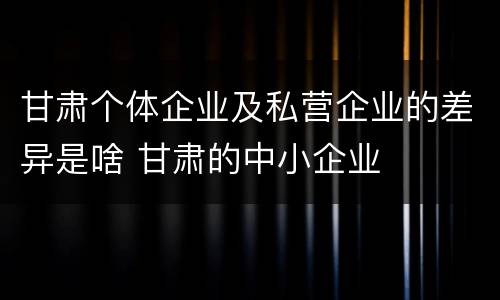 甘肃个体企业及私营企业的差异是啥 甘肃的中小企业