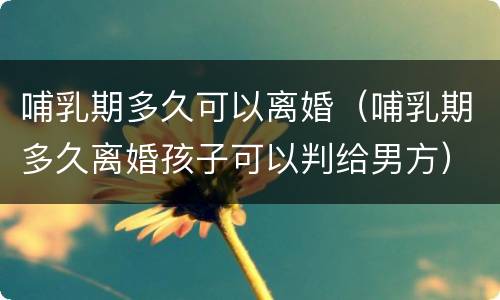 哺乳期多久可以离婚（哺乳期多久离婚孩子可以判给男方）