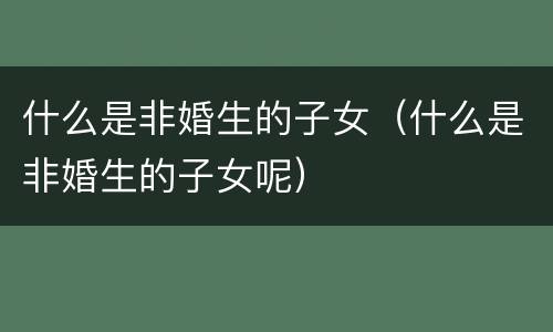 什么是非婚生的子女（什么是非婚生的子女呢）