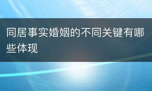 同居事实婚姻的不同关键有哪些体现