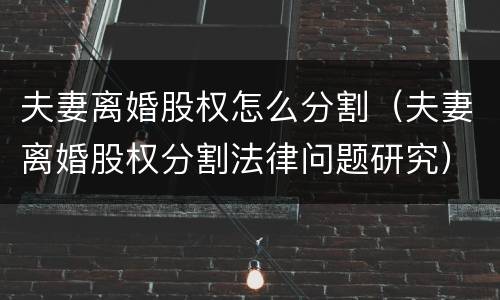 夫妻离婚股权怎么分割（夫妻离婚股权分割法律问题研究）