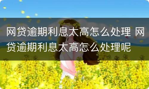 网贷逾期利息太高怎么处理 网贷逾期利息太高怎么处理呢