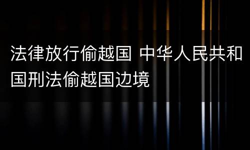 法律放行偷越国 中华人民共和国刑法偷越国边境
