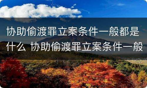 协助偷渡罪立案条件一般都是什么 协助偷渡罪立案条件一般都是什么意思