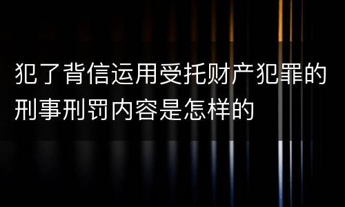 犯了背信运用受托财产犯罪的刑事刑罚内容是怎样的