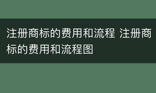 注册商标的费用和流程 注册商标的费用和流程图