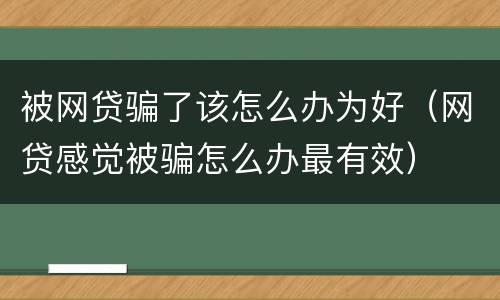 被网贷骗了该怎么办为好（网贷感觉被骗怎么办最有效）