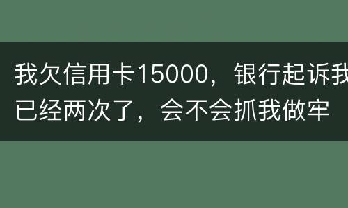 我欠信用卡15000，银行起诉我已经两次了，会不会抓我做牢