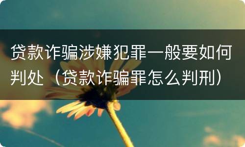 贷款诈骗涉嫌犯罪一般要如何判处（贷款诈骗罪怎么判刑）