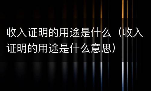 收入证明的用途是什么（收入证明的用途是什么意思）
