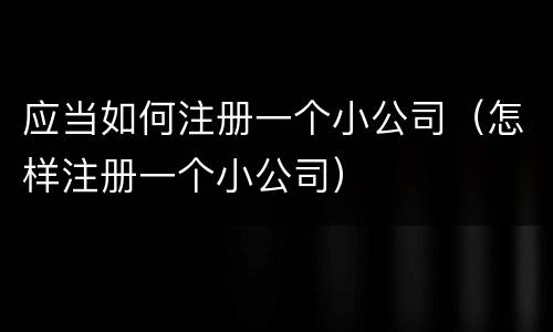 应当如何注册一个小公司（怎样注册一个小公司）