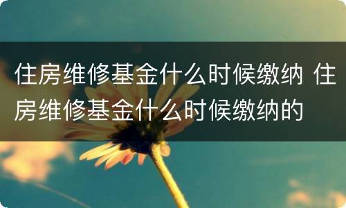 住房维修基金什么时候缴纳 住房维修基金什么时候缴纳的