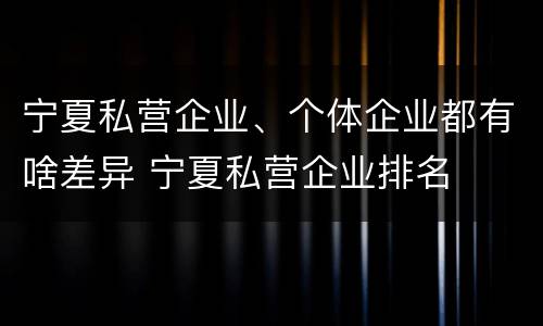 宁夏私营企业、个体企业都有啥差异 宁夏私营企业排名
