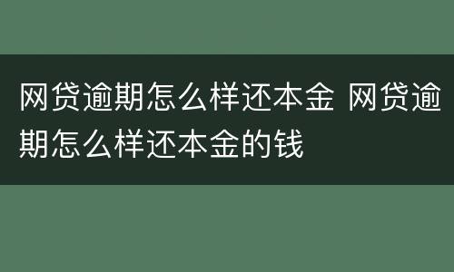 网贷逾期怎么样还本金 网贷逾期怎么样还本金的钱