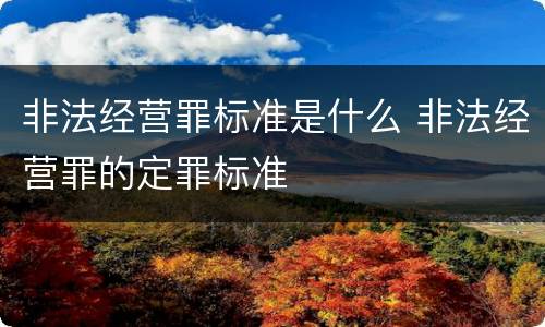 非法经营罪标准是什么 非法经营罪的定罪标准